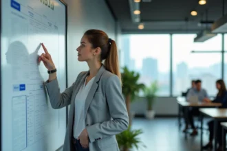 Femme consultant un calendrier semaine paire impaire au bureau en 2026