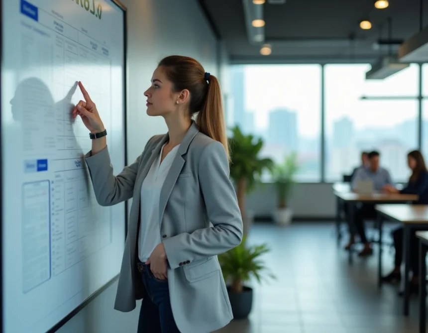 Femme consultant un calendrier semaine paire impaire au bureau en 2026