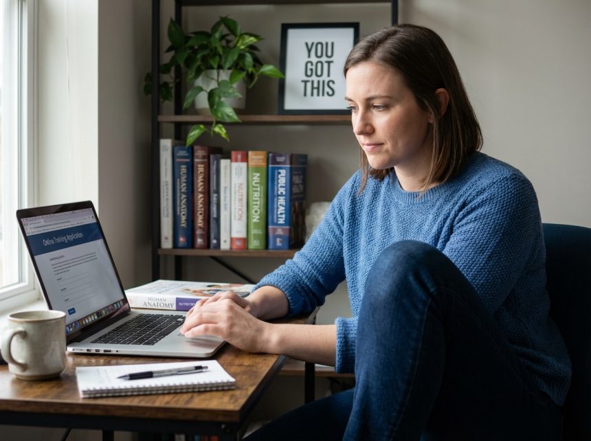 Jeune femme concentrée sur son ordinateur dans un bureau à domicile