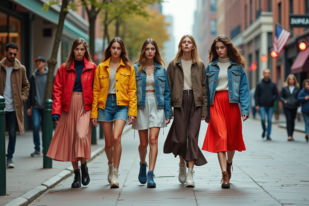 Groupe de jeunes adultes en style gender fluid dans la rue