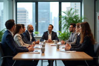 Groupe de professionnels divers dans un bureau moderne