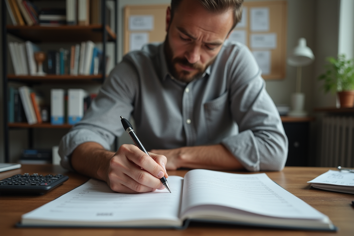 Homme écrit dans un carnet de suivi d
