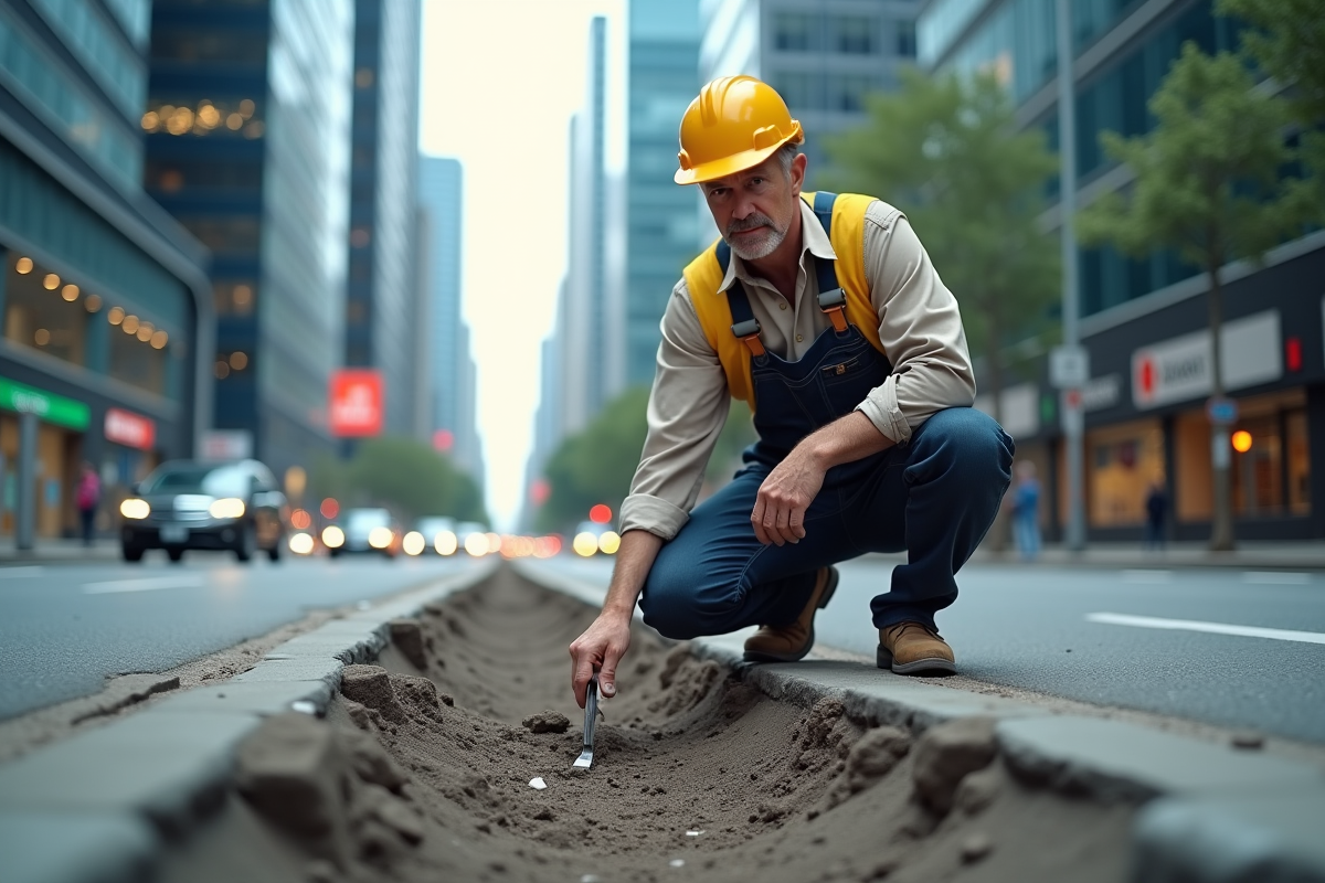 Ingénieur géotechnique en extérieur sur un chantier urbain