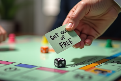 Main tenant une carte sortie libre Monopoly en jeu lumineux