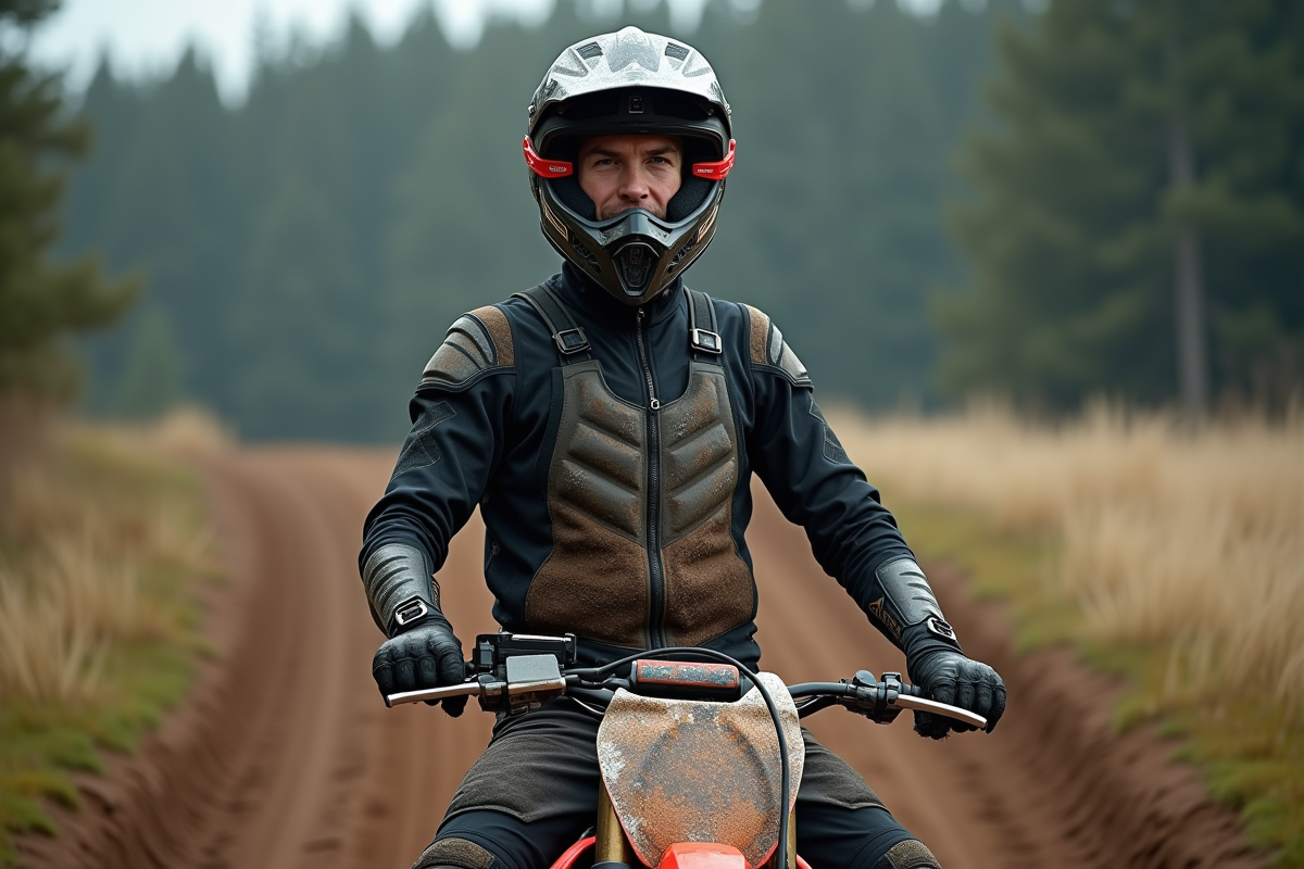 Jeune homme motocross en extérieur avec équipement complet