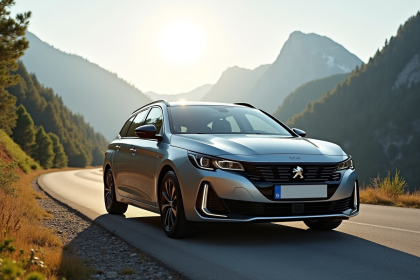 Peugeot 308 station wagon sur route de montagne en journée