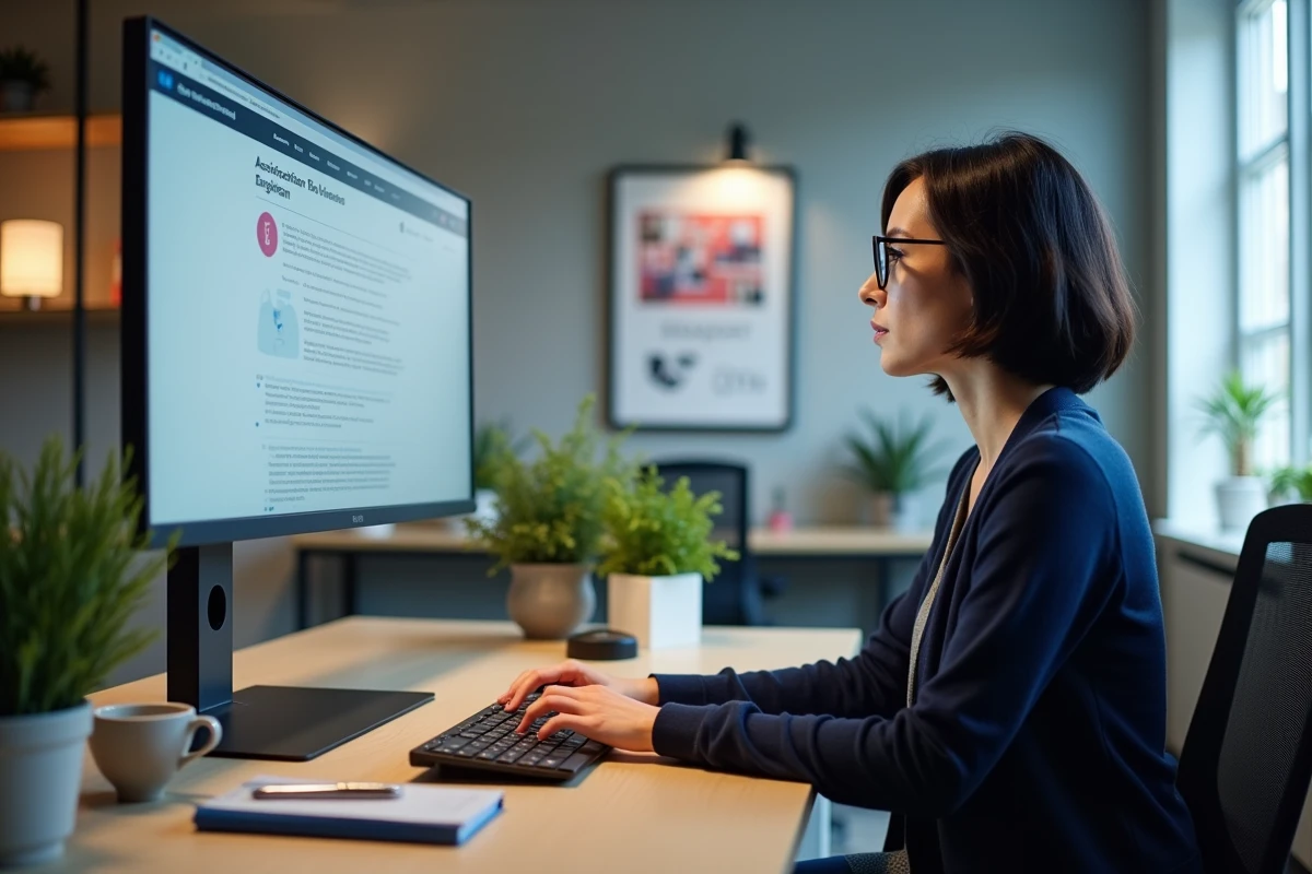Responsable associative consultant un outil de gestion web pour le secteur associatif depuis son bureau