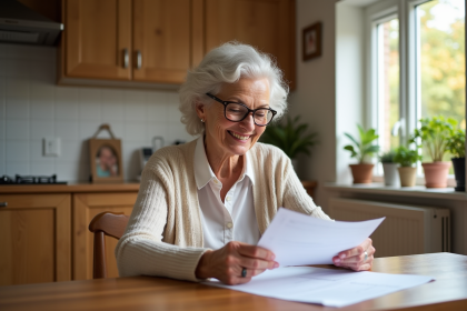 Femme âgée souriante avec aide à la maison