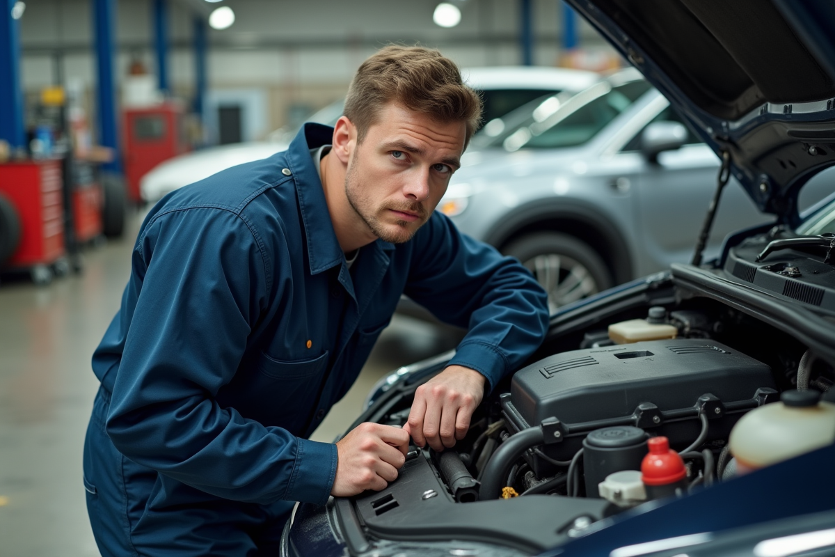 Jeune technicien automobile réparant un véhicule